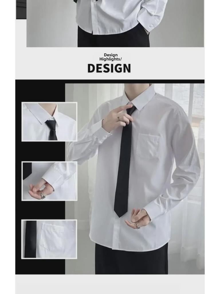 Herren Vielseitiges Locker sitzendes Einfarbiges Weißes Langarmhemd von Japanischer Modemarke