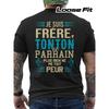 Men's Funny French Back Print T-Shirt - "I Am My Brother, Uncle, Godfather" Birthday Gift for Brother - Black with Teal & Typography - Regular Fit