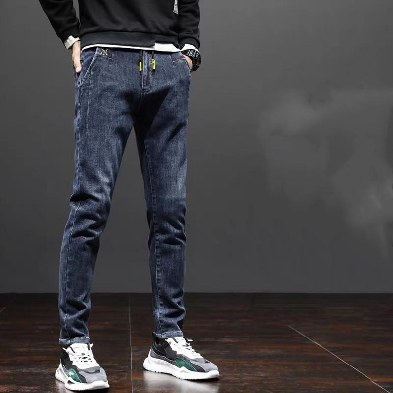 Men's Korean Style Stretch Skinny Jeans, Elastic Waist, Trendy All-Match Blue Pants for Spring and Autumn