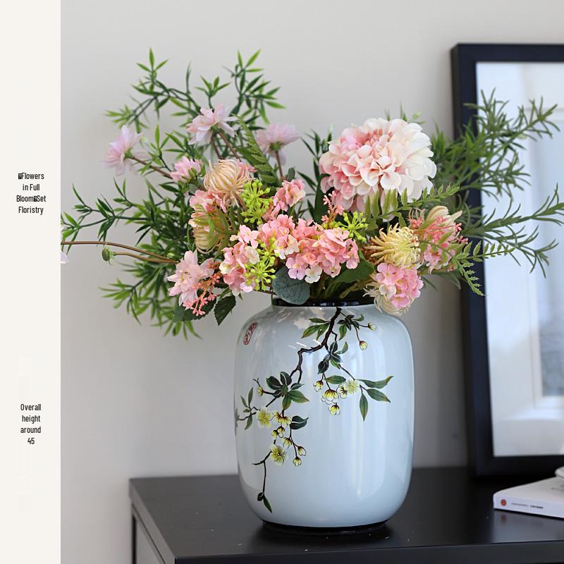 Round Chinese Ceramic Vase: Floral Art for Living Room & Hallway Decor, Ideal for Hydroponics & Silk Flowers