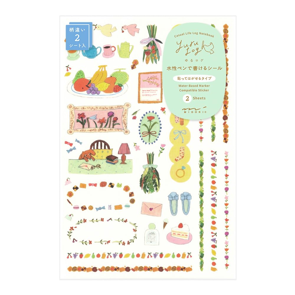 Midori Log My 2 82675006 Stickers, "Yuru Life" Design, Sheets,