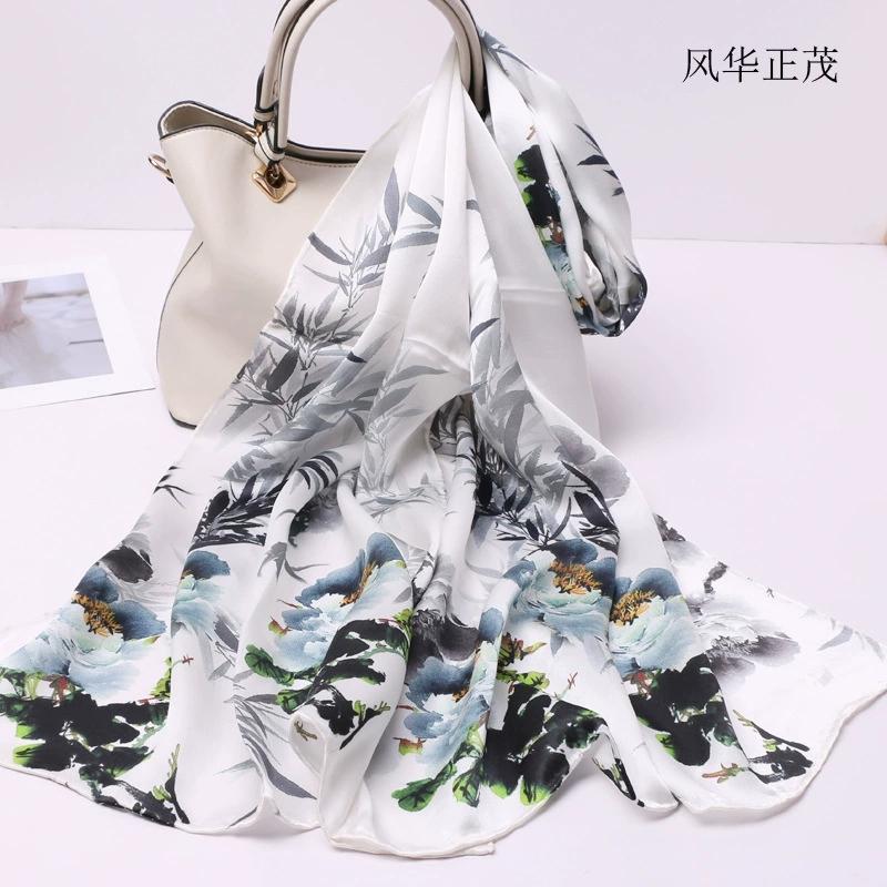 High Quality 100% Silk Scarf Shawl Hijab Wrap Women Hand Roll Edge Spring Summer Beach Scarves