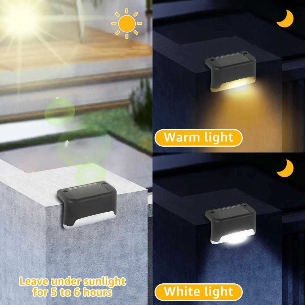 Warm White LED Solar Step Lamp Path Stair Outdoor Garden Lights Waterproof Balcony Light Decoration for Patio Stair Fence Light