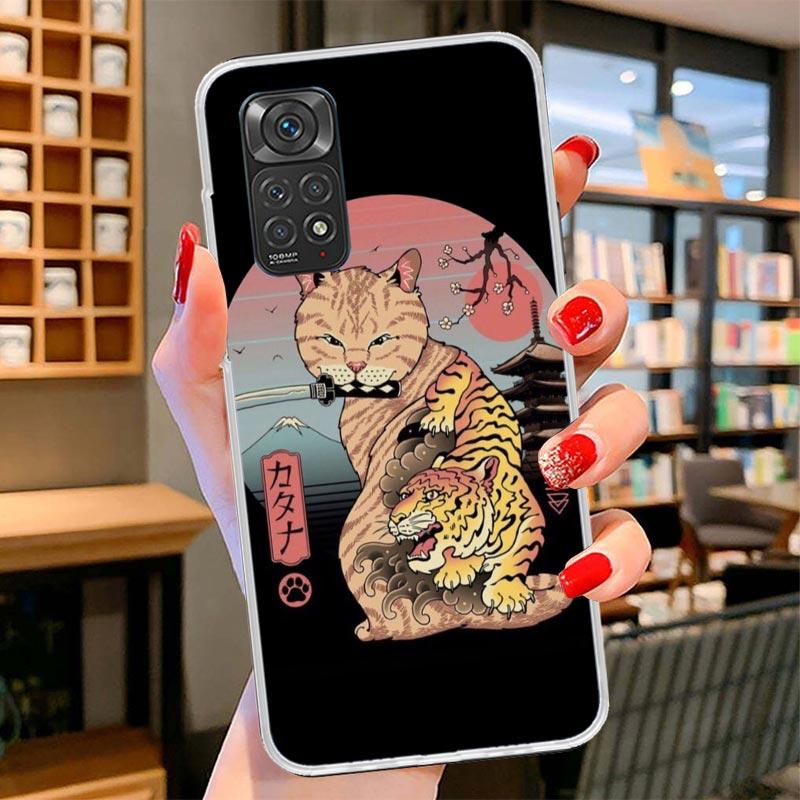 Ramen Sushi Samurai Tattoo Cat Cover Phone Case For Xiaomi Redmi Note 15 14 13 12 11 10 Pro Plus 14S 12S 11S 11T 11E 10S Soft Fu