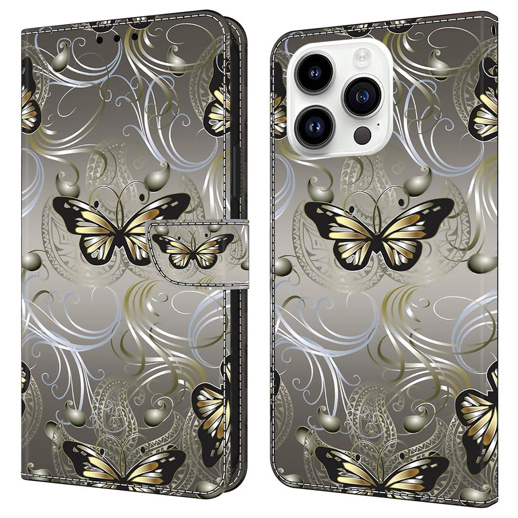 For iPhone 16 Pro Max Case Wallet Stand Pattern Printing PU Leather Flip Phone Cover
