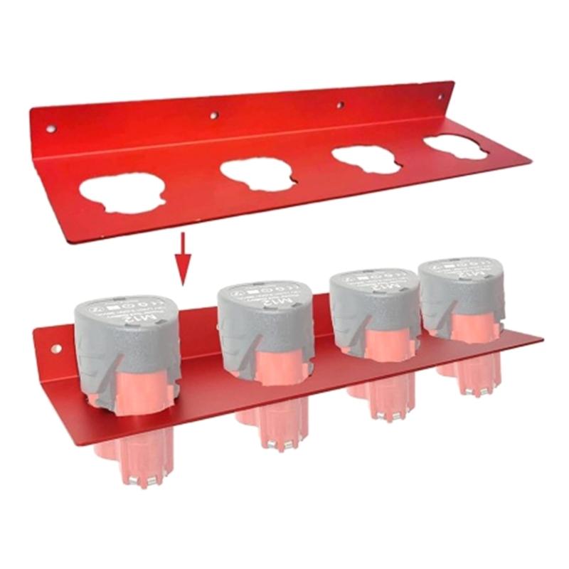 4 Slot Drill Battery Holder Wall Mount Battery Storage Rack for 4Pcs Batteries Iron Battery Holder Organizers Bracket