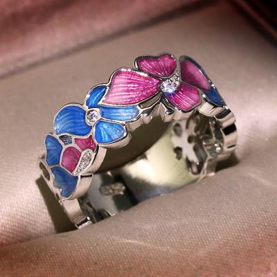 Fashion Flower Rings For Women Cubic Zirconia Ring Party Jewelry Enamel Ring Jewelry High Quality