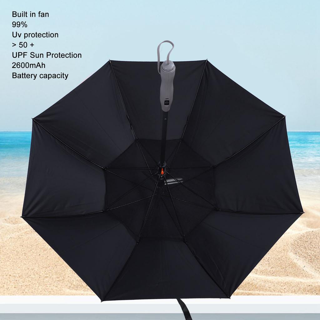 Portable Sun Umbrella with Fan and Mist Spray UPF 50+ UV Protection 8 Ribs Rechargeable Sun and Rain Umbrella