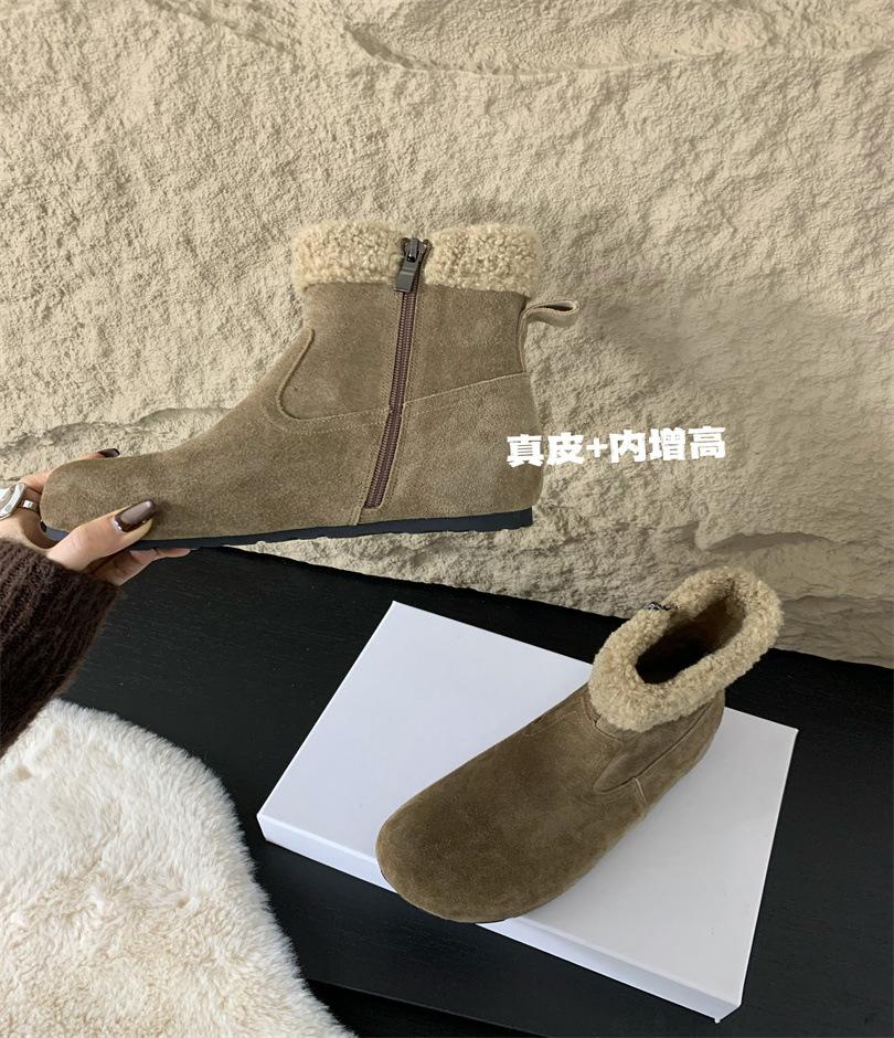 

French snow boots women s 2025 new lamb wool plush warm short boots inner height-increasing fluffy boots 39 верблюд
