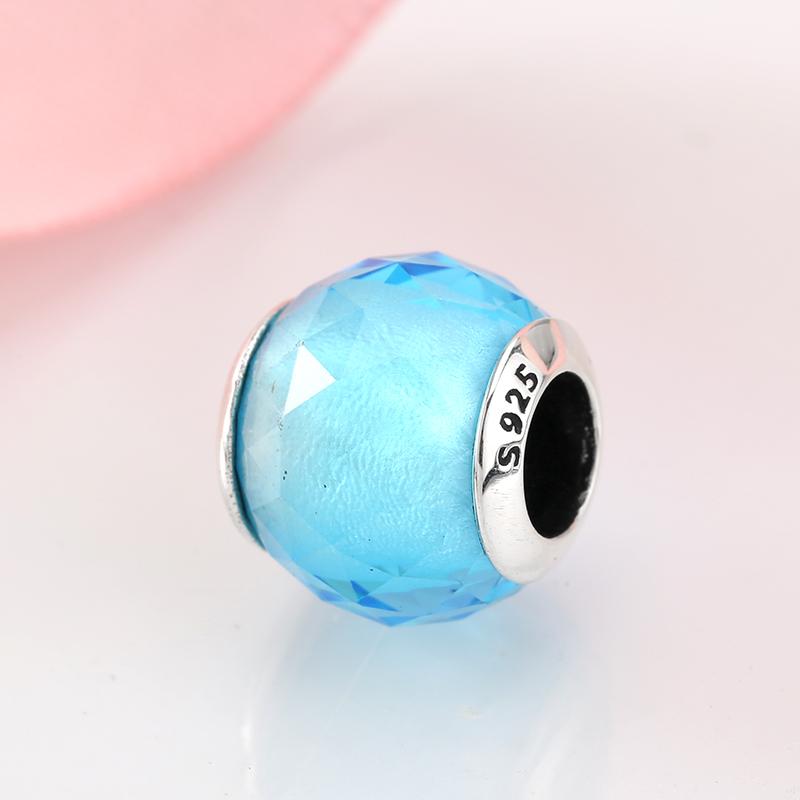 100% Authentic 925 Sterling Silver Six Color Sky Blue Pink Murano Glass Beads Fit Original European Charms Bracelet Jewelry