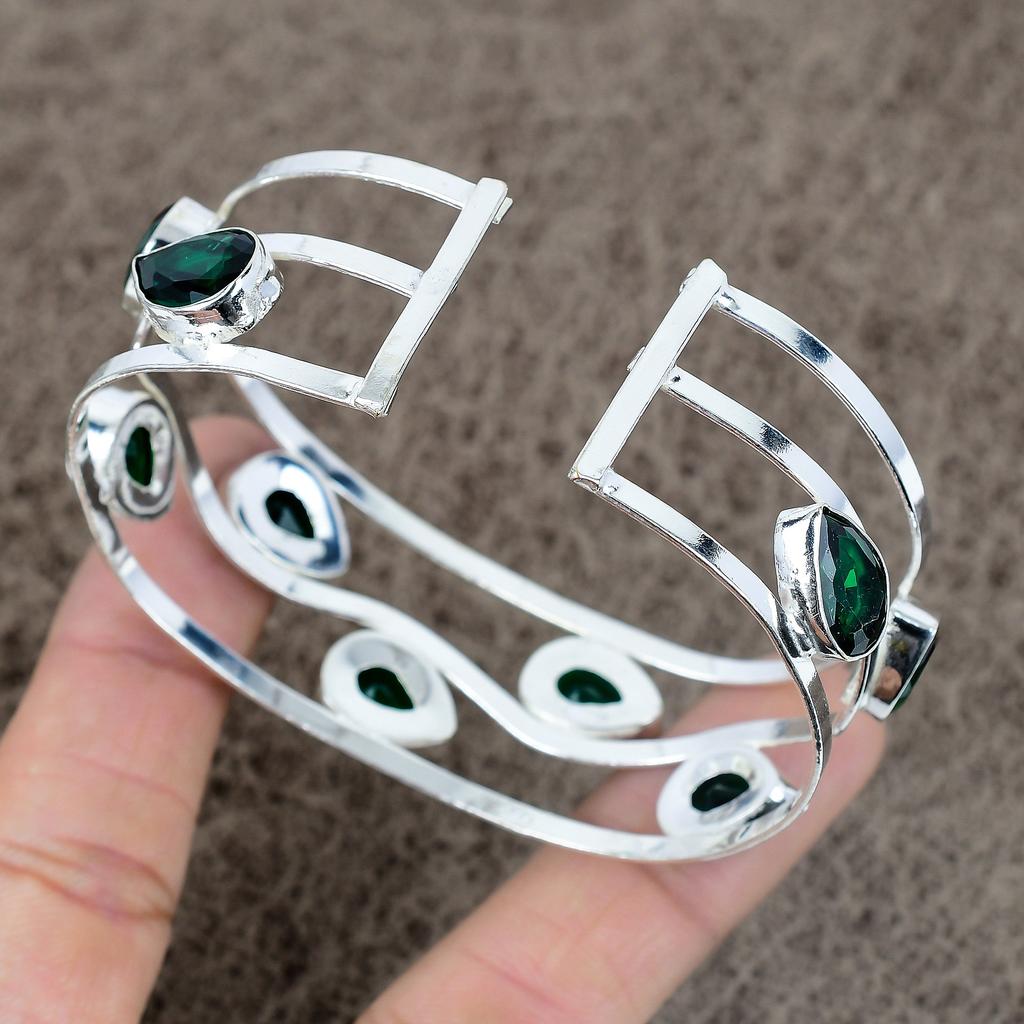 Chrome Diopside Gemstone 925 Sterling Silver Cuff Bangle Adjustable KKG-200