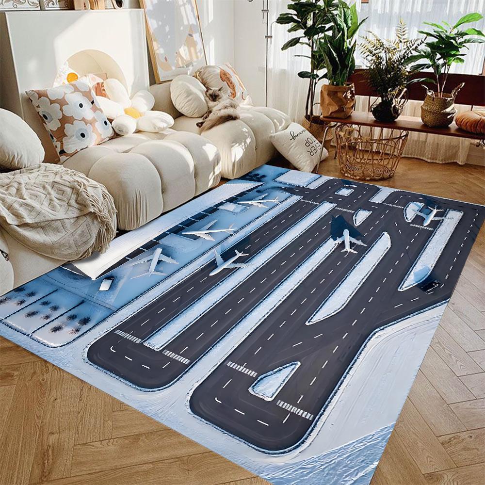 Tappeto Gioco per Bambini Scena di Arrivo Aereo Tappeto 3D Tappeto Pista di Atterraggio Aeroporto Interattivo per Soggiorno Camera da Letto Bambini Asilo