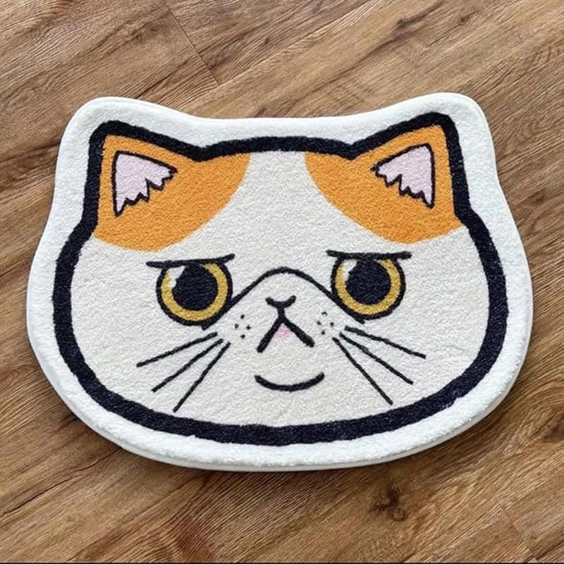 Soft Faux Wool Cartoon Cat Area Rug Non-Slip Absorbent Floor Mat Bedroom Living Room Bathroom