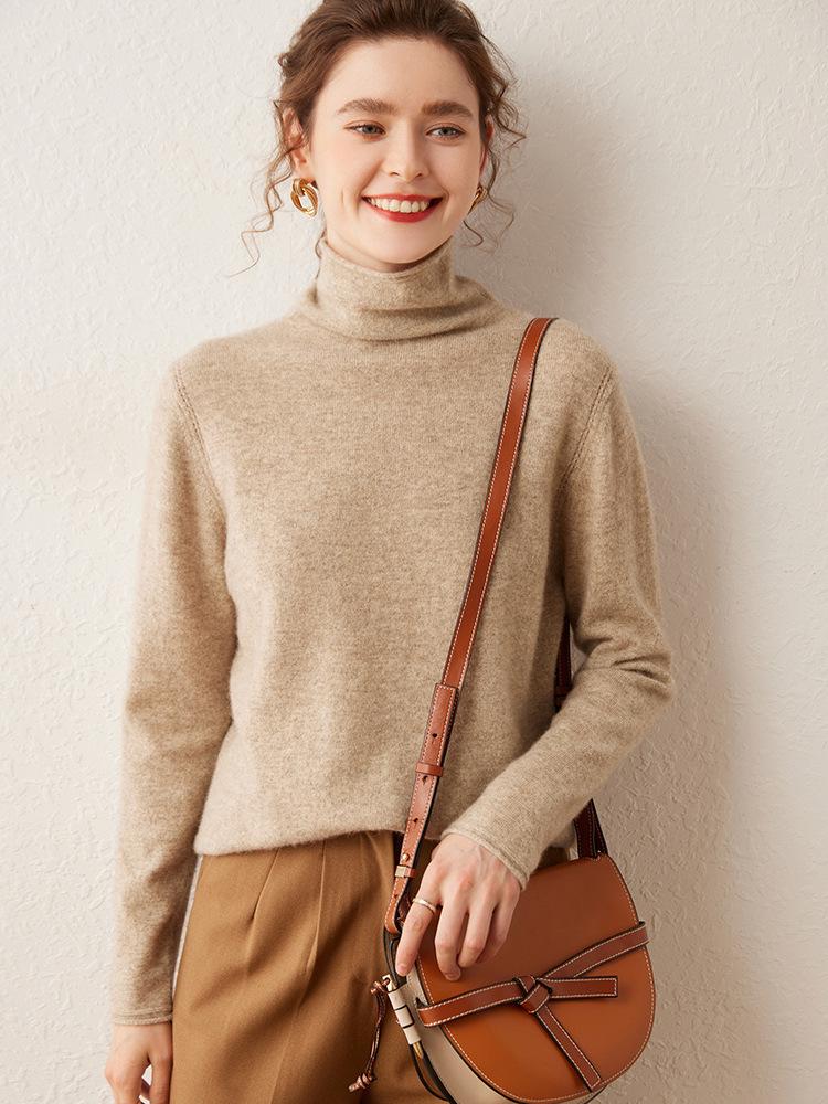 New Autumn/Winter Women's Cashmere Stacked Collar Sweater: Solid Color, Long Sleeve, Elegant and Soft Pullover
