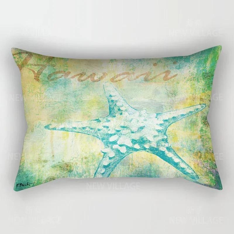 Home Decor Seashells & Starfish Beach-Themed Pillow Covers Pattern Cushion Cover Suitable for Sofa Bedroom Car Pillow Cover