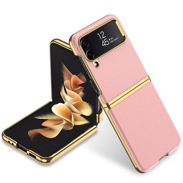 

Роскошный кожаный чехол с покрытием для Samsung Galaxy Z Flip 4 5g, чехол для телефона, защитный чехол для камеры, чехол для Samsung Flip4 case only розовый