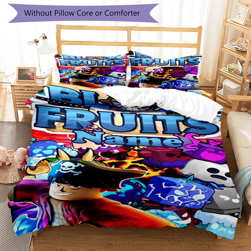 3pcs Custom Name Blox Fruits Bedding Set Duvet Cover Closure Includes 1 Duvet Cover & 2 Pillowcases, Soft and Comfortable for All Seasons.
