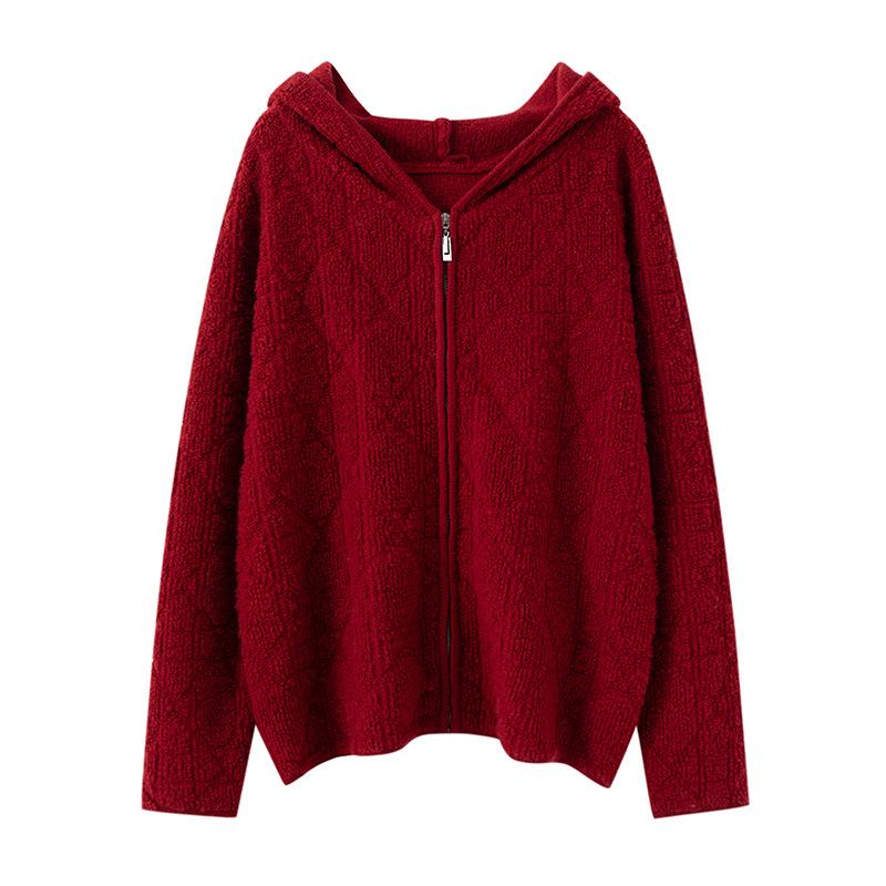 Women's Retro Cashmere Hooded Knit Sweater - Autumn/Winter Loose Zip Cardigan