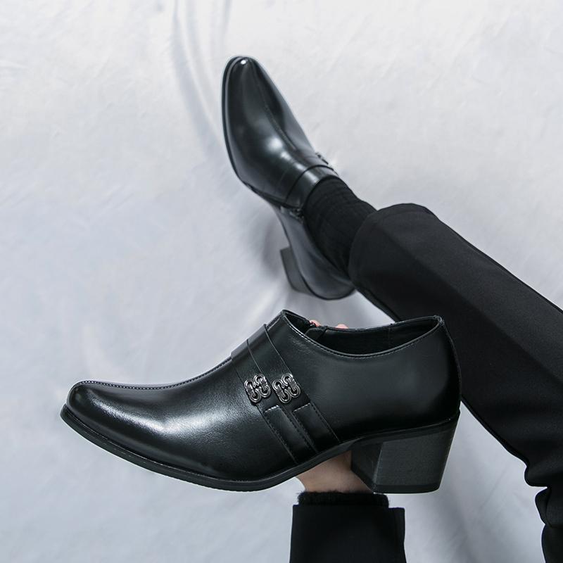 Fashion Men Shoes Retro Classic Formal Wear Shoes Black Side-zipper Business Fashion Pointed-toe Leather Shoe Gentleman Shoes Size 38-46