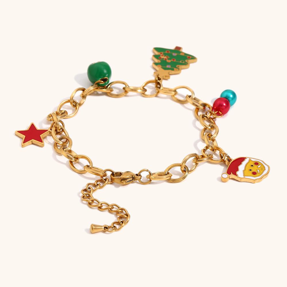 18K Gold Plated Stainless Steel Handmade Christmas Tree and Star Pendant Bracelet