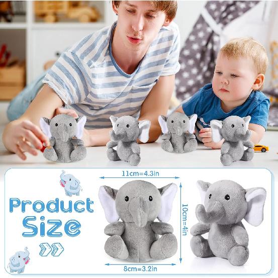 Jenaai 12 Pcs Mini Elephant Stuffed Animals 4 Inches Small Cute Soft Forest Plush Elephant Toys for Boys Girls Baby Shower Decorations Birthday Party