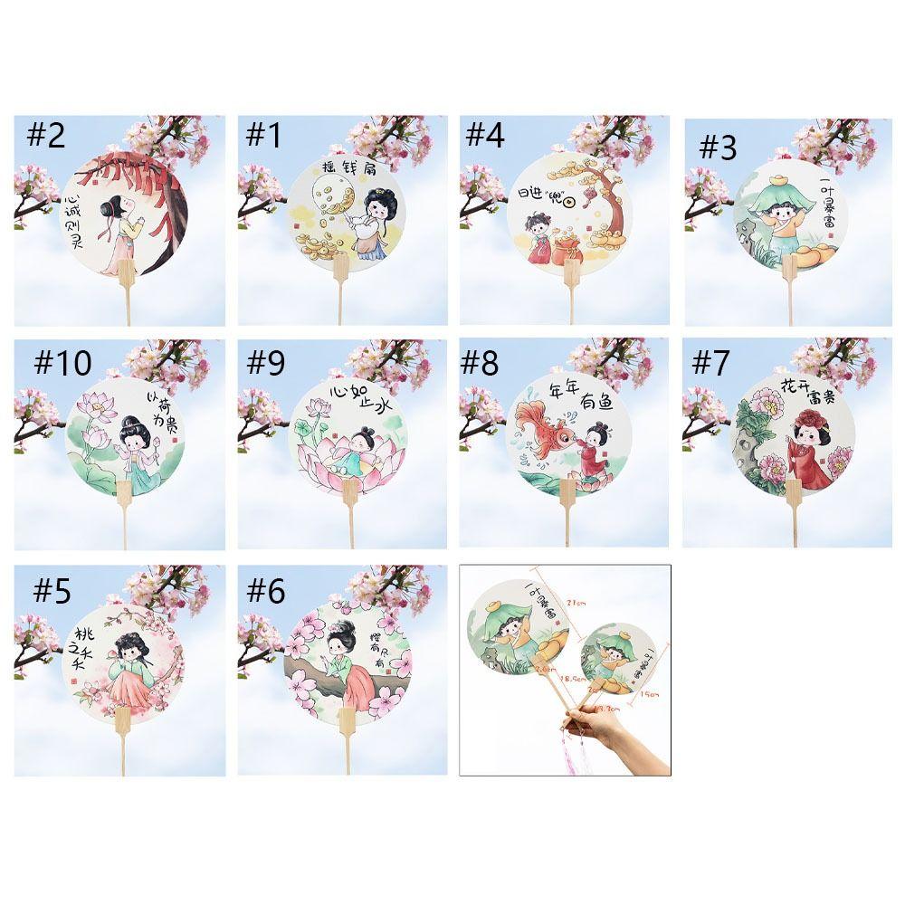 Handmade Chinese Style Circular Fan Long Handle Round Fan Art Hand Fans Bamboo Handle Fan Summer