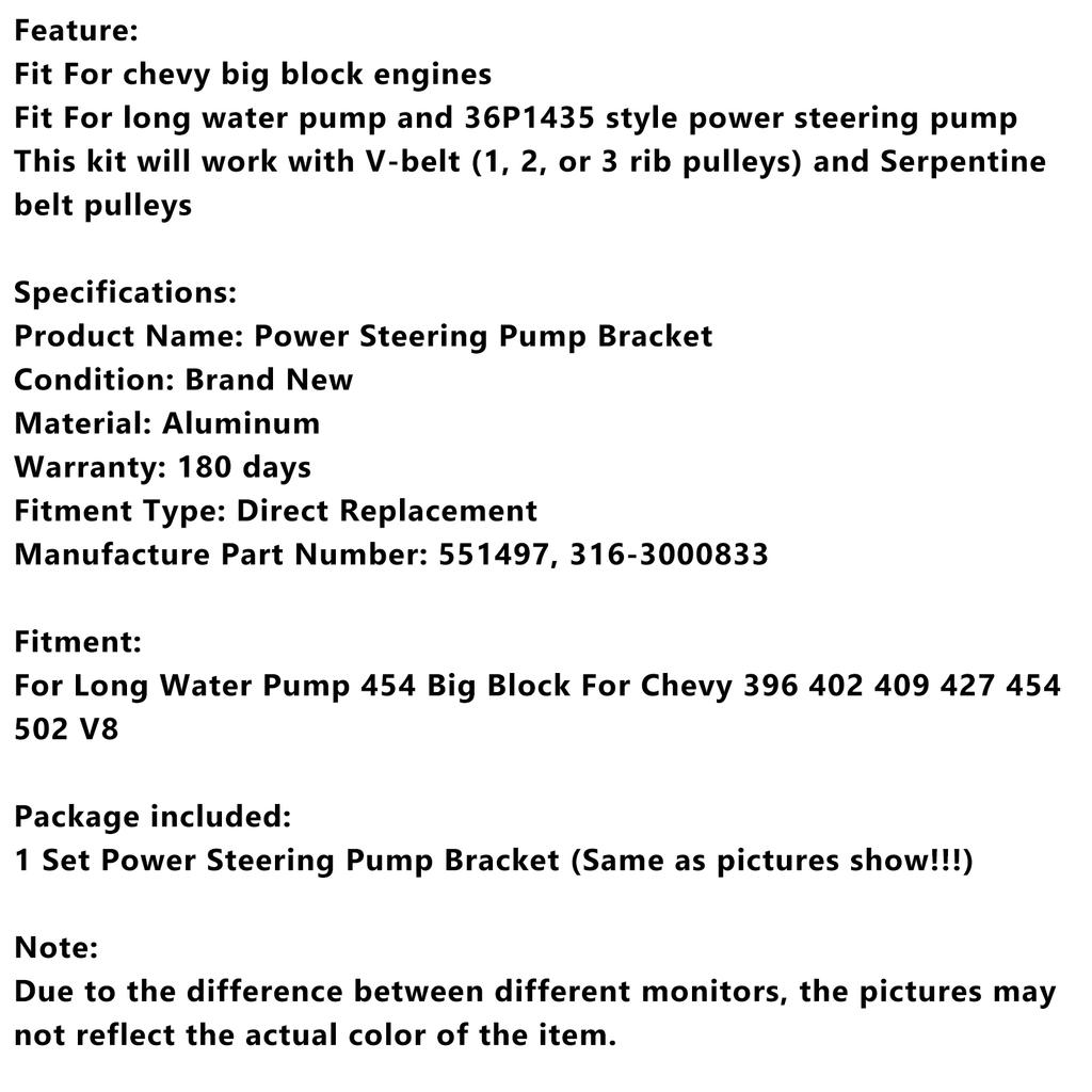 Servopumpenhalterung 551497 Passend für lange Wasserpumpe Passend für Chevy Big Block V8
