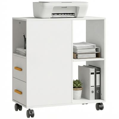 Printer Stand Printer Table with Adjustable Shelf, Casters for Fax Scanner 60 X 30 X 65 Cm White