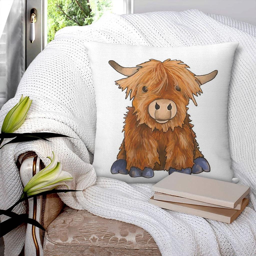 Adorable Highland Cow Square Pillowcase Cushion Cover Pillow Case Throw Pillow Cover for Home Bedroom Car