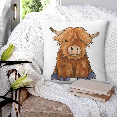Adorable Funda de Almohada Cuadrada de Vaca de las Tierras Altas Funda de Cojín Funda de Almohada Funda de Cojín de Tiro para Hogar Dormitorio Coche