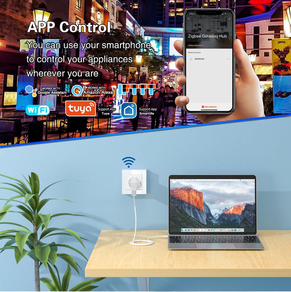 European Standard Smart WiFi Socket with APP Remote, Voice Control, Timer & Power Monitoring
