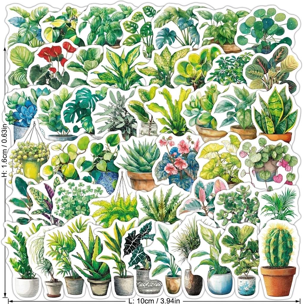 50Pcs Waterproof Plant Stickers for Cups Phone Cases Decoration Creative PVC Decals