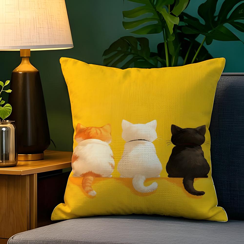 Cute cat illustration decoration  Pillow Case Natural Linen Pillow Case DoubleSided Decor Sofa Pillowcase Home Decor