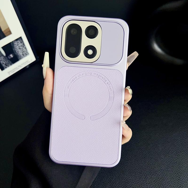 For OnePlus 15 Case Embossed Litchi Pattern Leather Magnetic Wireless Charging Anti-Fingerprint Comfortable Grip Soft Cover