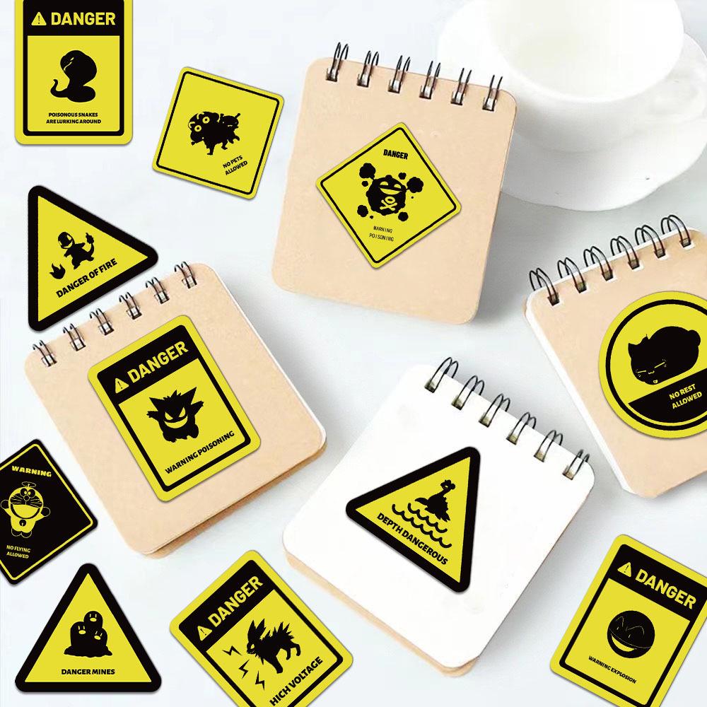 50 Creative Anime Warning Cartoon Stickers for DIY Decoration On Phone Cases, Water Bottles, Notebooks