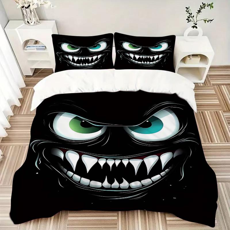 3pcs Anime Monster Face Design Pillowcase Set, Includes One Quilt Cover and Two Pillowcases (No Core), Perfect for Bedroom and Guest Room