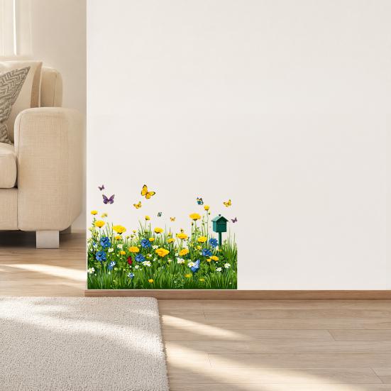 Self-Adhesive Wall Stickers Green Grass Wall Corner Stickers Flowers Butterflies Baseboard Skirting Line
