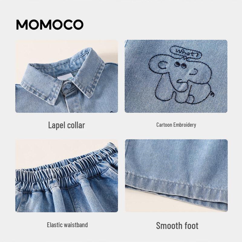 MOMOCO Boys' 2026 Summer Fashion Denim Two-Piece Set