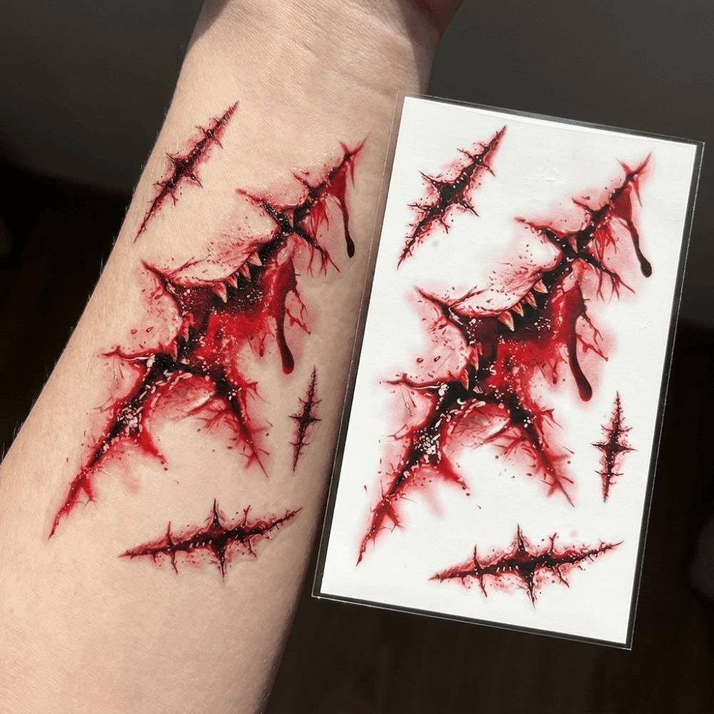 5PCS/SET Long-Lasting Bloody Scar Tattoos Decals Halloween Fake Wound Stickers Film Props