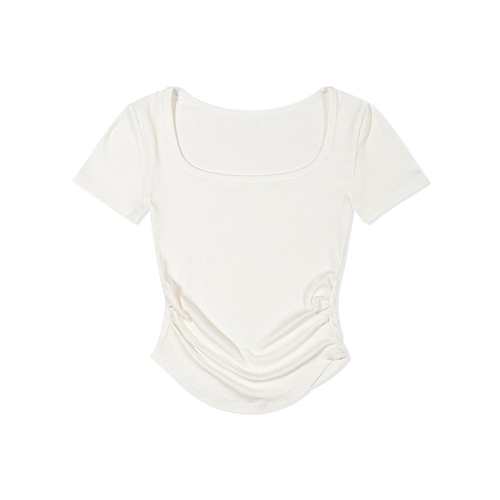 MOAA Side Shirred U-Neck Short Sleeve (White)