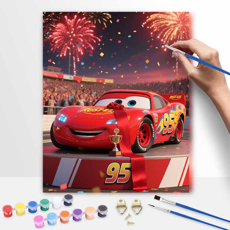 Disney Lightning McQueen Digital Oil Painting Art Kit Hand Painted Home Decor