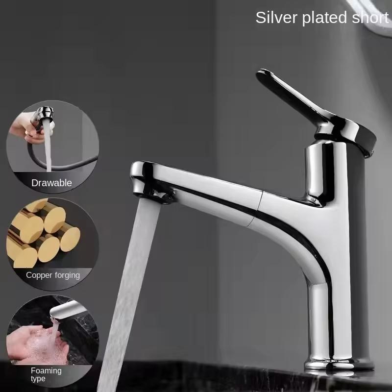 2025 New Bathroom Pull-out Hot and Cold Water Faucet, Gray/black Faucet with Two Water Flow Modes