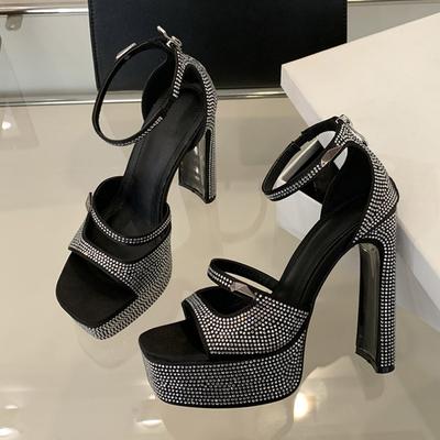 Liyke New Brand Crystal Rhinestone Square High Heels Chunky Platform Sandals Women Fashion Open Toe Banquet Prom Shoes Size 42