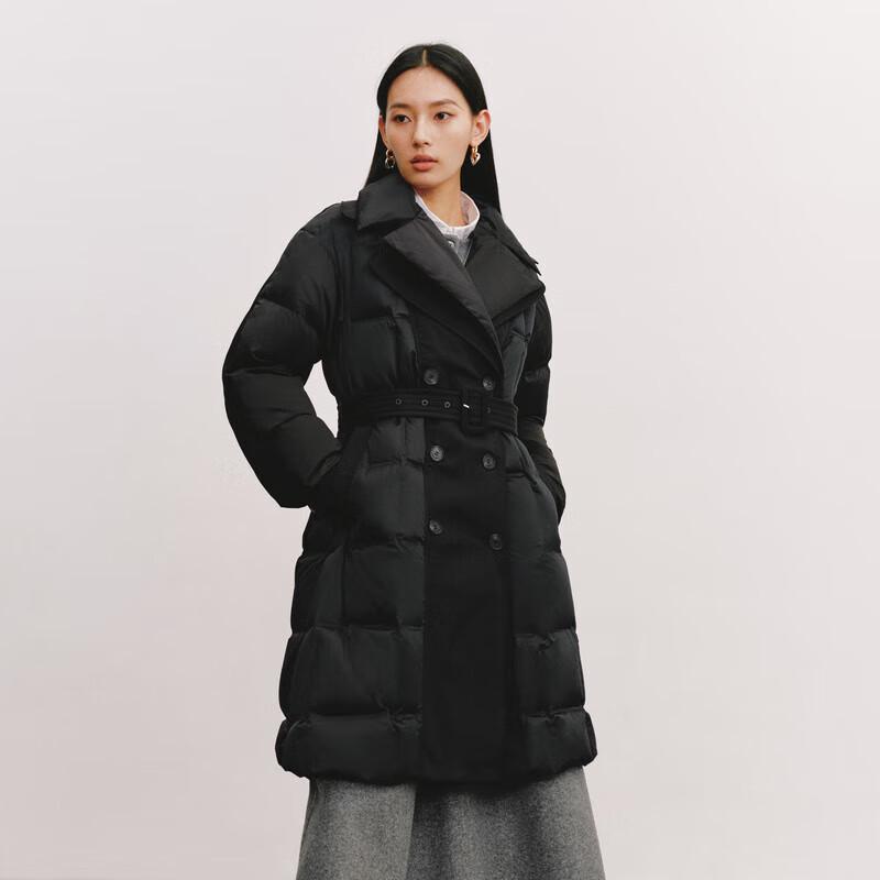 Eraly Elegant Double Collar Belted Women's Down Jacket