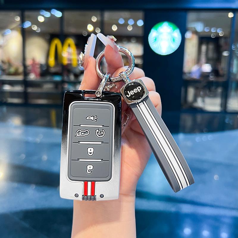 Zinc Alloy Silicone 5/6 Buttons Car Remote Key Cover Shell Key Protection for Jeep New Grand Cherokee 2021 2022 2023 Accessories
