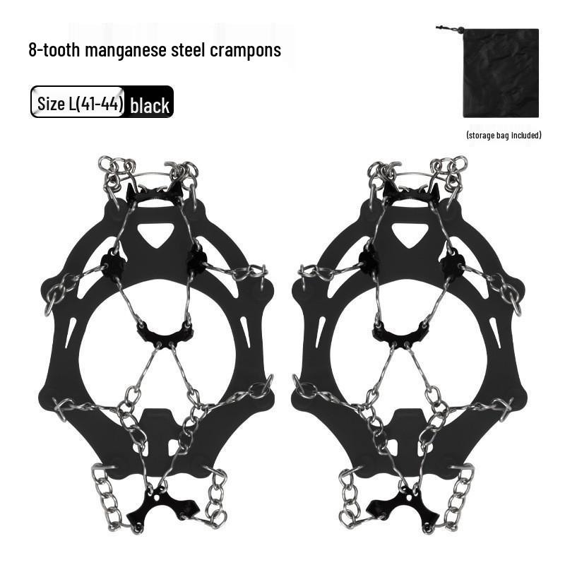 Crampones Reforzados con Bolsa de Almacenamiento: Cubrezapatos Antideslizantes de Látex Duraderos de 8 Dientes para Superficies Lluviosas, Rocosas y Nevadas.
