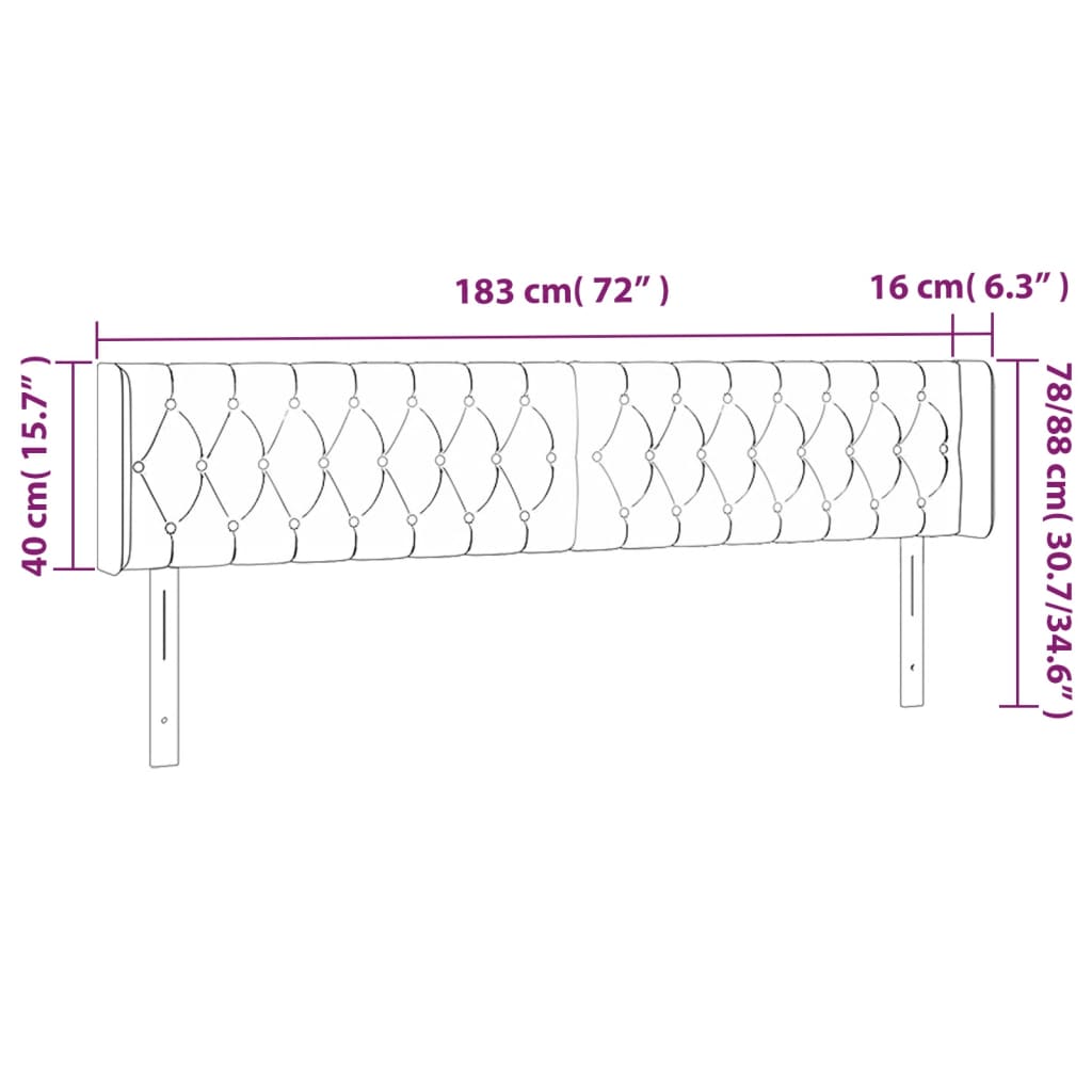 LED Headboard Dark Brown 183x16x78 88 cm Fabric