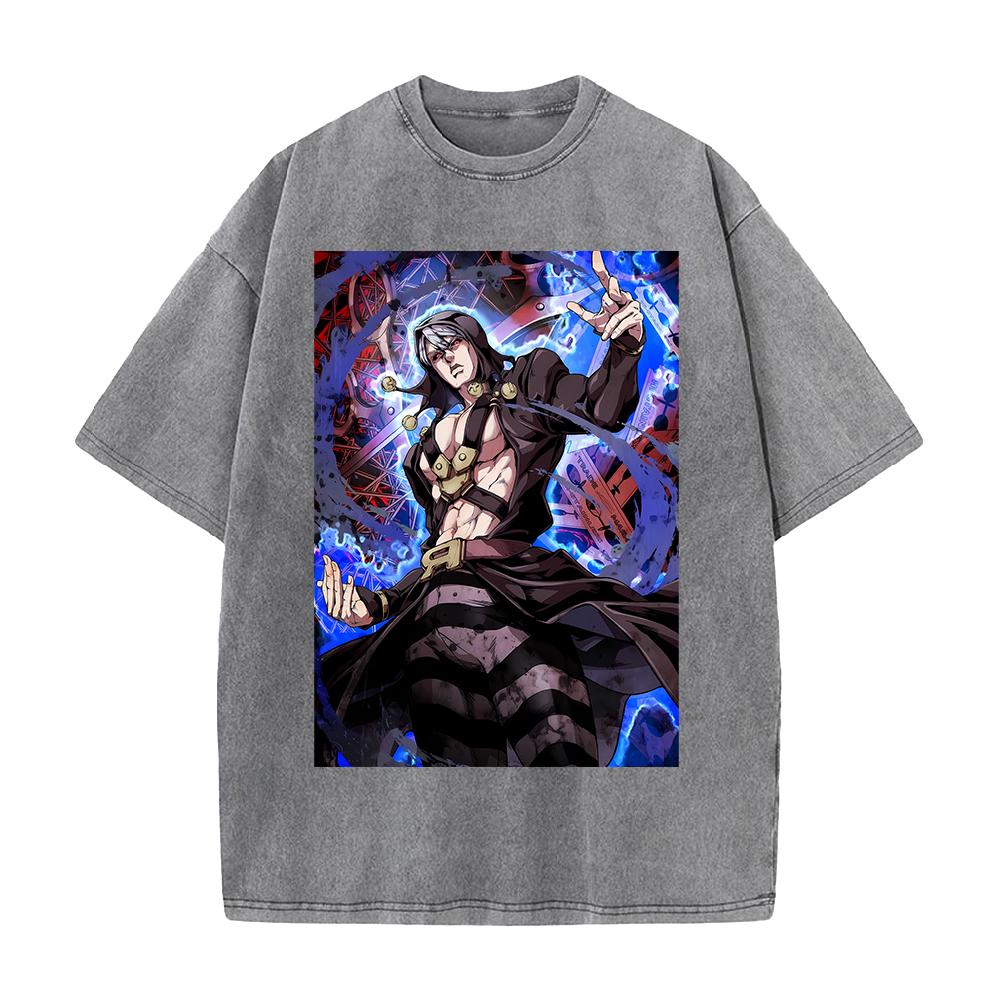 Hot Anime JoJos Bizarre Adventure Abbacchio Leone Clothing Men Women Tshirts Washed Cotton Tee Retro Tshirt Harajuku T Shirt