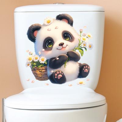 Süßer Cartoon-Panda mit Sonnenblumen Toilettenaufkleber Selbstklebend Abnehmbar für Badezimmer Heimdekoration