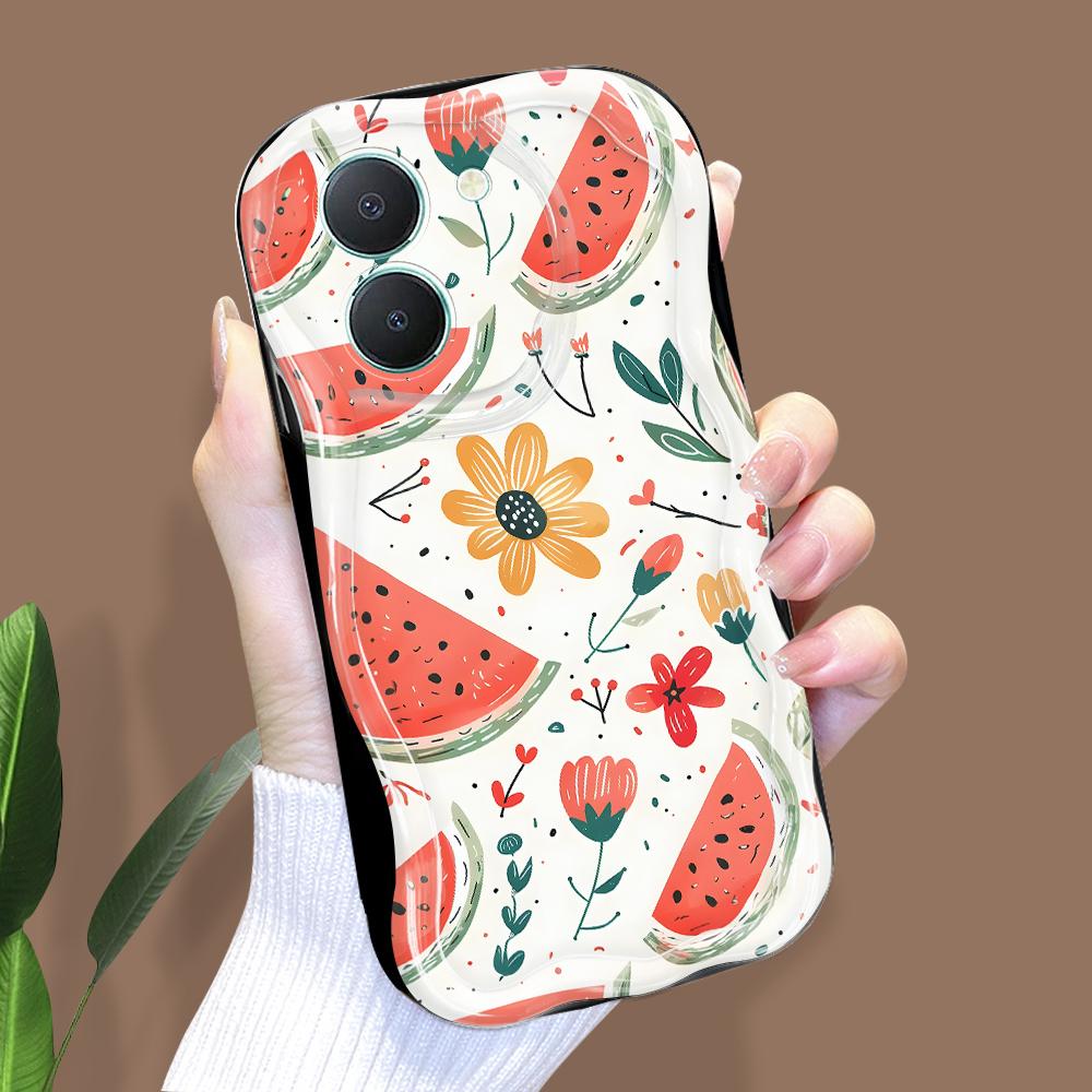 

Милый мультяшный узор, кремовая текстура, мягкий силиконовый чехол с волнистыми краями, чехол для телефона для Vivo Vivo T1X 4G чёрный